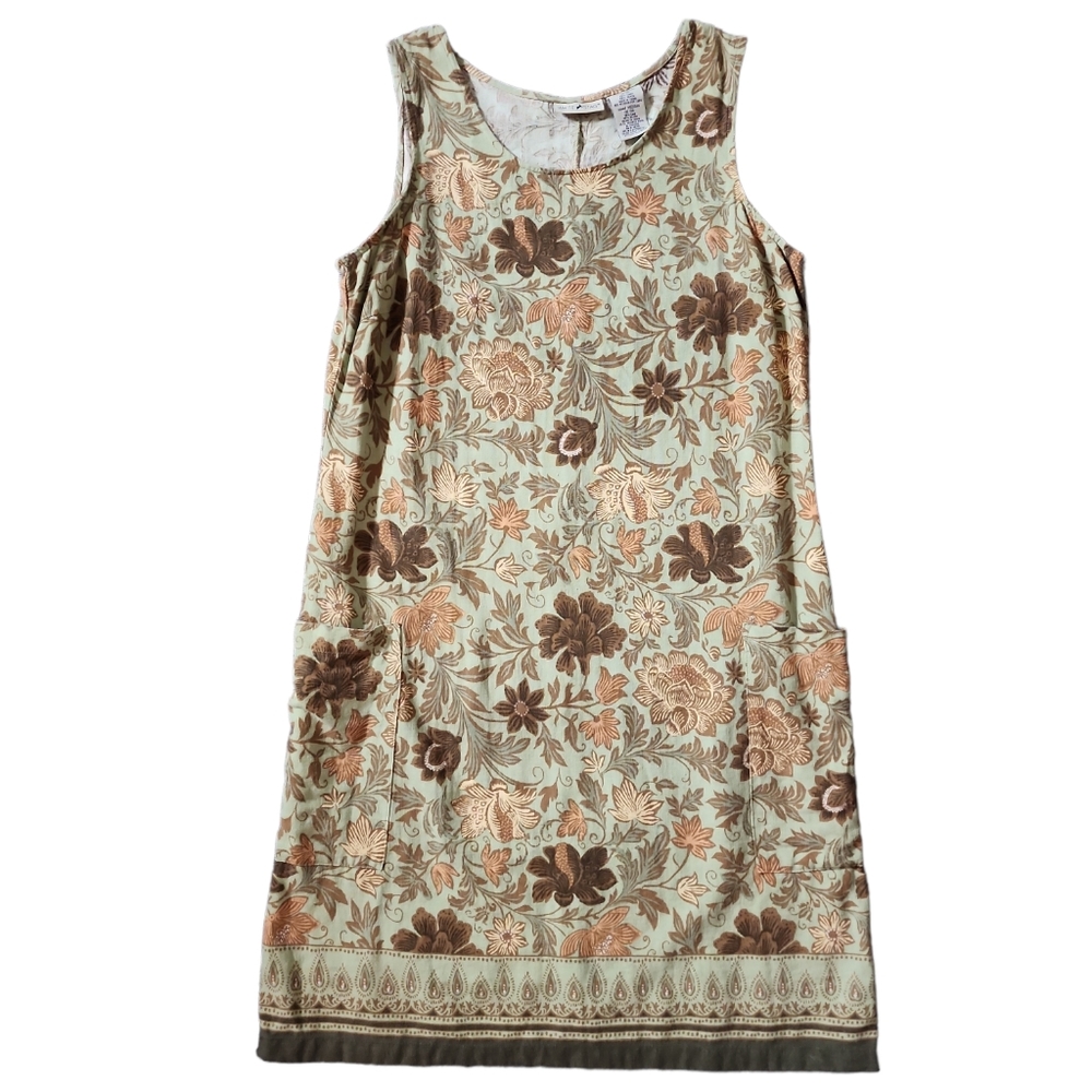 White Stag Green Floral Shift Dress Size Medium